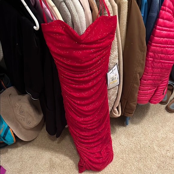 Macy's Dresses & Skirts - Macy's Red Glitter Ruched Dress